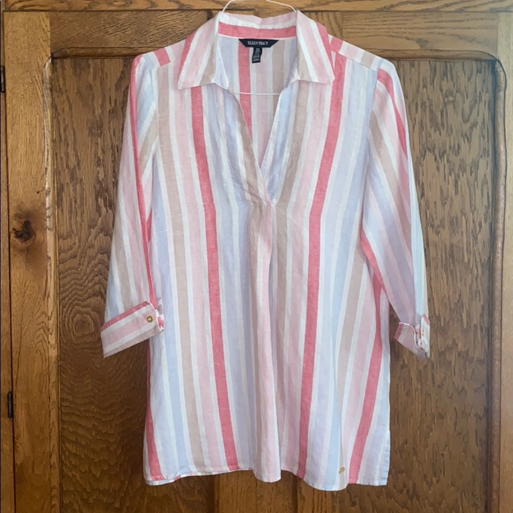 Ellen Tracy Size M 100% Linen Blouse